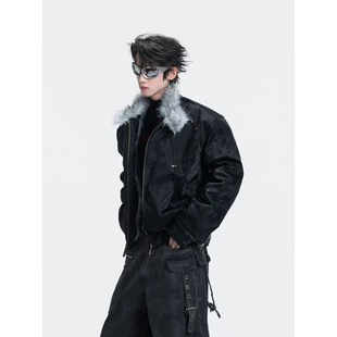 痞帅短款 冬季 加绒加厚座山雕棉衣袄外套 高街双面穿羽绒服男士 美式