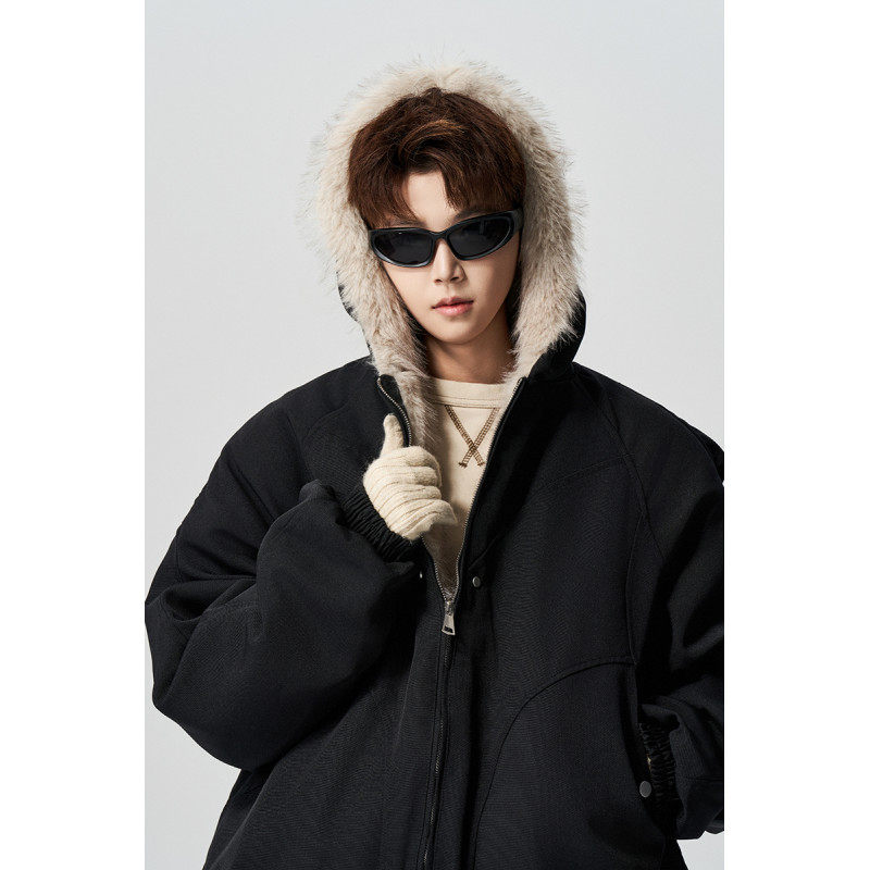 美式高级感座山雕羽绒服男士冬季潮牌痞帅短款加厚毛领棉衣袄外套