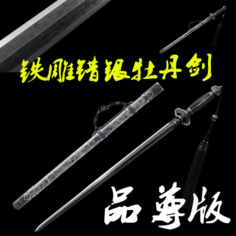 铁雕错银牡丹剑龙泉市宝剑大师收藏级自炼钢刀剑秦汉剑唐剑未开刃