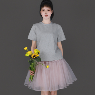 上衣夏新款 TEATREE 百搭T恤女式 短袖 正肩纯色上衣 棉质圆领基础款