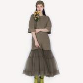 TEATREE原创网纱拼接连衣裙法式 鱼尾裙宽松短袖 毛衣针织大摆长裙