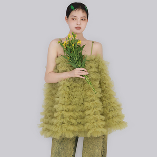 TEATREE《花影系列》网纱花苞氛围感吊带上衣裙设计感蓬蓬连衣裙