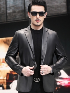 男装 领海宁软皮夹克秋冬季 西服男 绵羊皮真皮皮衣西装 培蒙商务修身