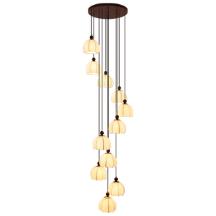 简约美式中古新中式别墅挑空客厅楼梯吊灯旋转楼梯灯loft复式吊灯