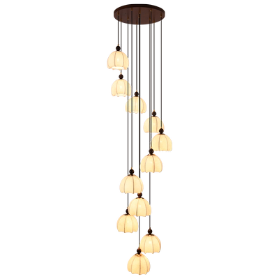 简约美式中古新中式别墅挑空客厅楼梯吊灯旋转楼梯灯loft复式吊灯