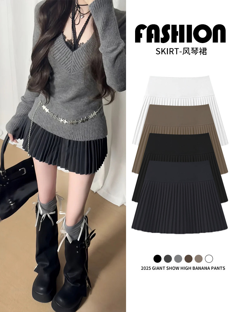 灰色百褶半身裙女秋2026新款学院风伯克利jk短裙小个子a字风琴裙