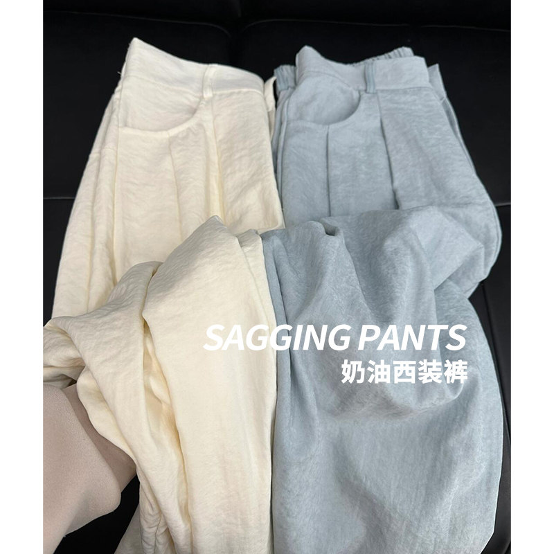 冰丝垂感奶芙山本裤女夏季薄款2026新款小个子高腰白色西装阔腿裤