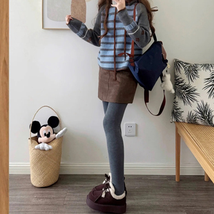 加绒加厚东北棉裤 外穿不掉档紧身显瘦保暖秋裤 女秋冬季 灰色打底裤