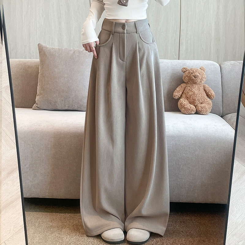 加绒灯芯绒阔腿裤女冬季2025新款小个子高腰显瘦垂感西装直筒裤子,女装/女士精品,休闲裤,淘宝优惠券,粉丝福利购,淘宝优惠卷