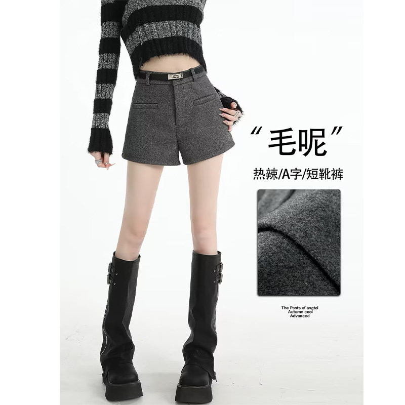 深灰色高腰a字短裤女冬季2026新款辣妹小个子阔腿裤外穿毛呢靴裤,女装/女士精品,短裤,淘宝优惠券,粉丝福利购,淘宝优惠卷