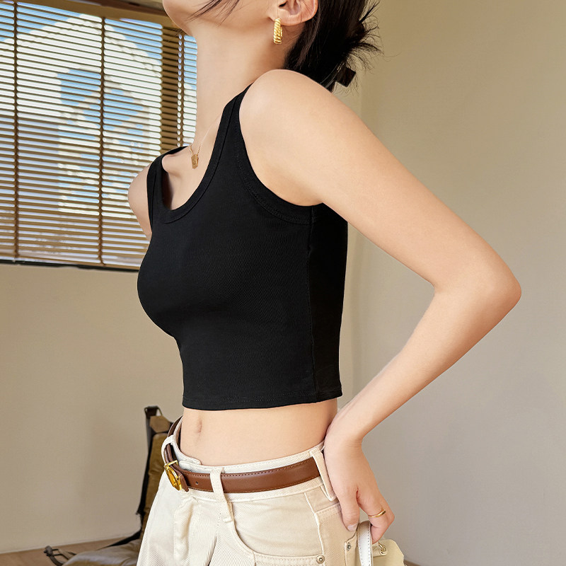 纯棉打底吊带背心女夏季2026新款带胸垫黑色内搭遮副乳小上衣白色