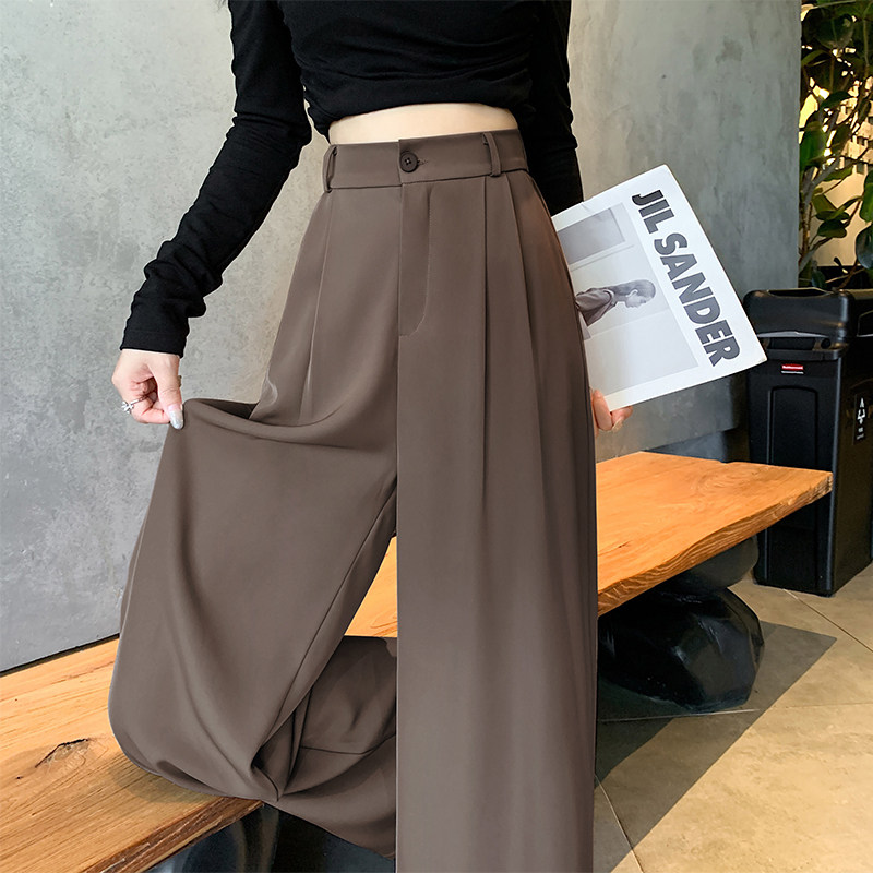 卡其色西装裤女2026新款春秋季高腰垂感休闲 小个子窄版直筒宽裤