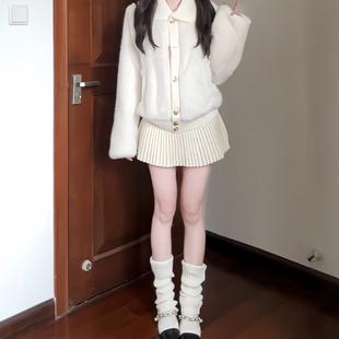 白色毛呢百褶裙女秋冬季 防走光a字半身裙小个子高腰风琴短裙 新款