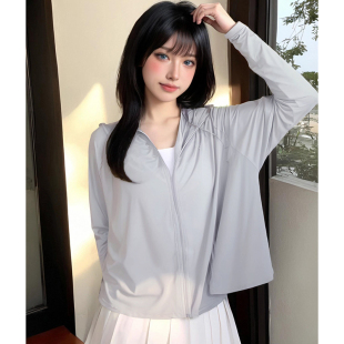 灰色冰丝防晒衣女夏季 V防晒服户外宽松透气短外套上衣0325e 薄款