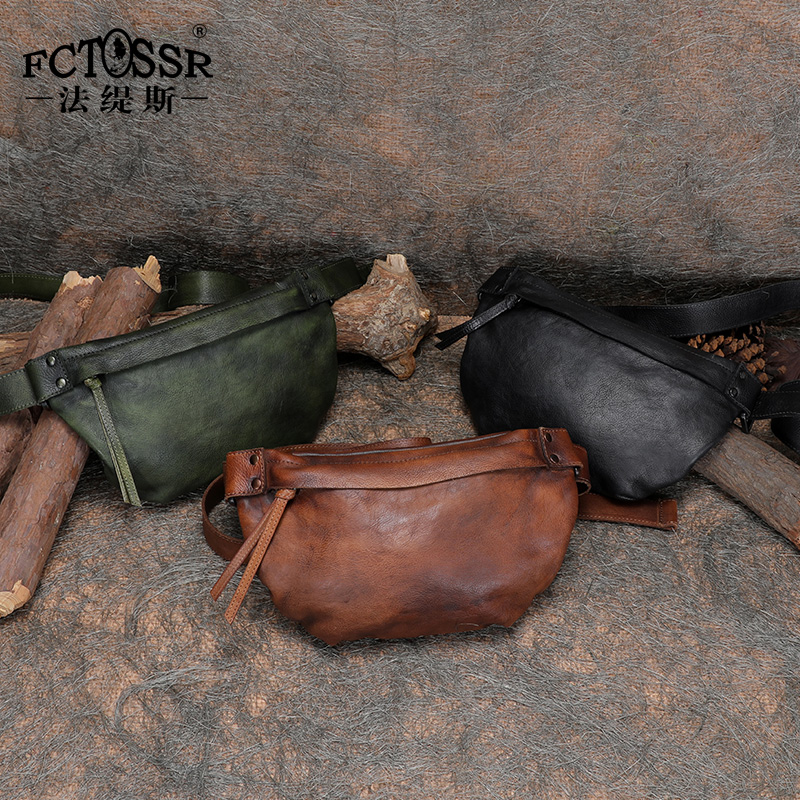 法缇斯复古文艺真皮胸包头层牛皮新款休闲男女斜挎包手工软皮腰包