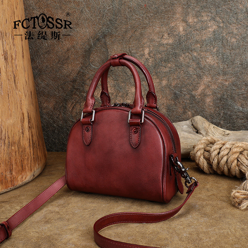 法缇斯复古文艺贝壳包女小众高级真皮手提包头层牛皮小包包斜挎包
