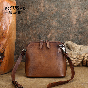 法缇斯质感复古小众斜挎小包包女士头层牛皮手机包轻便真皮小方包