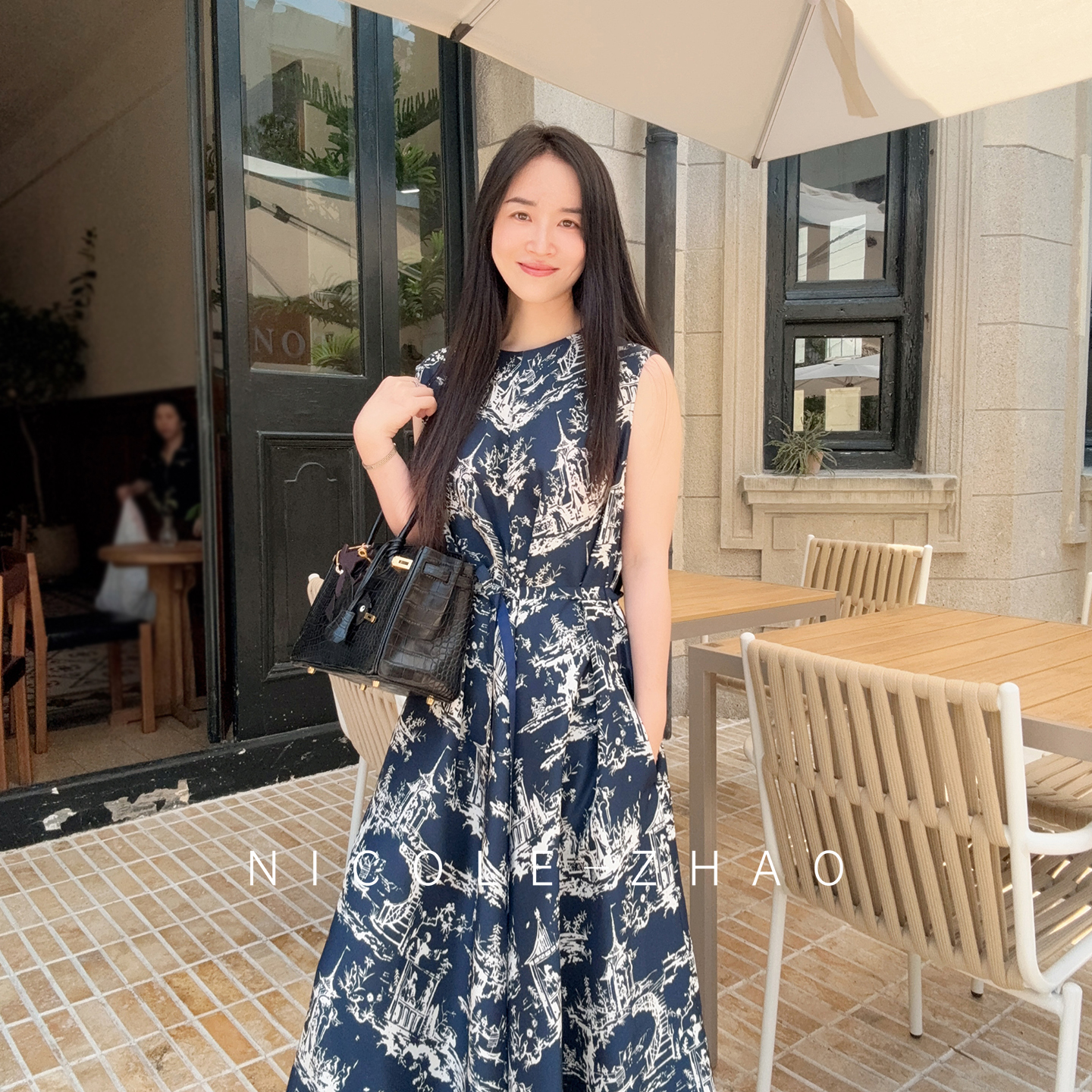 【青花瓷长裙】【贵姐NICOLE】重磅25姆米真丝印花连衣裙5NQW009