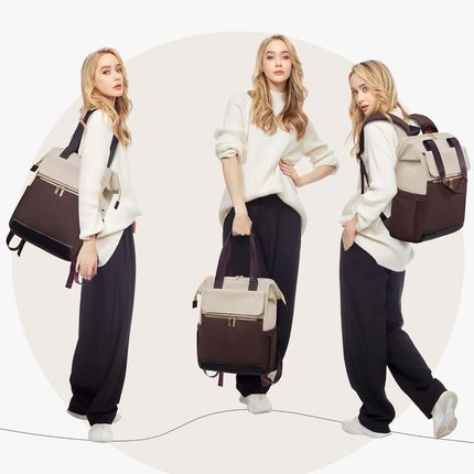 新款百搭简约跨境女士旅游出行笔记本电脑大容量行李奶油色双肩包