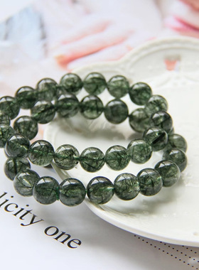 天然绿发晶手链男女款单圈发晶钛晶招财绿水晶转运手串礼物