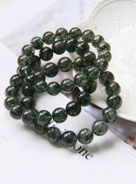 天然绿发晶手链男女款单圈发晶钛晶招财绿水晶转运手串礼物