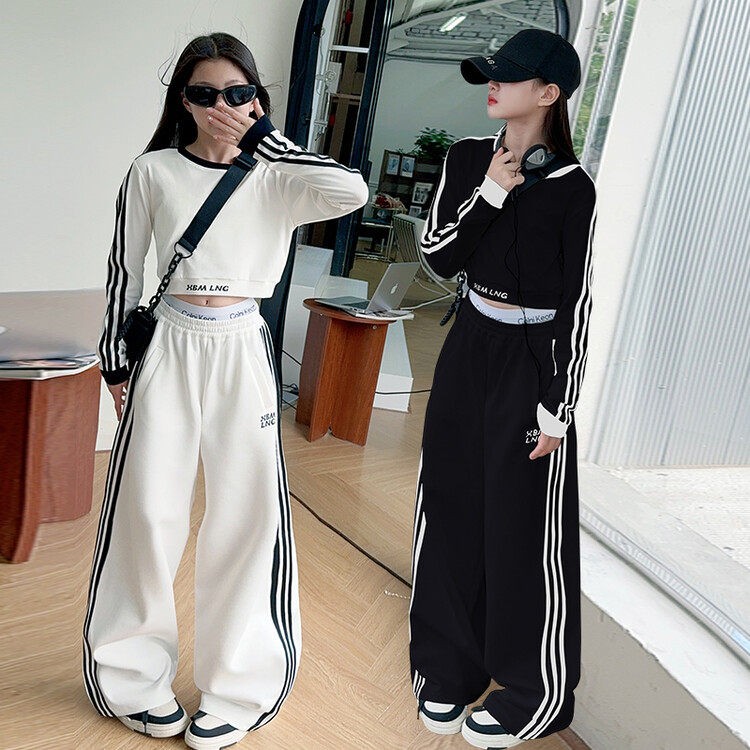 女童爵士露脐装春装2024新款时尚休闲运动装小女孩网红走秀潮服