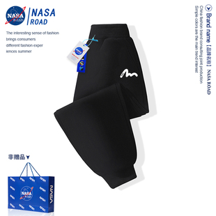 NASA联名男童冬季加绒裤子2024新款中大童装潮牌运动休闲黑色卫裤