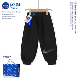 NASA男童加绒卫裤冬季儿童运动裤2025新款痞帅男孩初中生女孩裤子