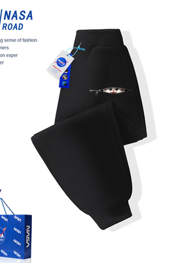 NASA儿童加绒裤子秋冬款2024新款洋气猫咪黑色卫裤男童女童运动裤