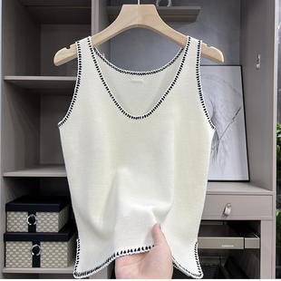 日系好炸！亲肤好感炸裂！镶边拼色羊毛针织衫吊带背心女 HM2087