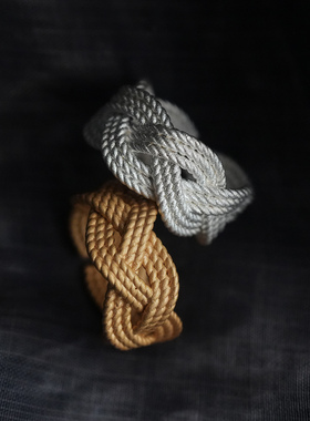 SHAW小众设计S925银复古哑光个性百搭可调节编织麻花戒指精致叠戴