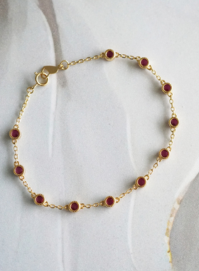 女S925纯银红刚玉复古纤细手链