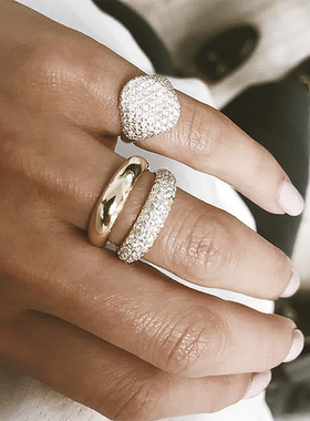 Shaw小众设计S925银立体微镶闪钻复古双戒指一体式戒指女高级感