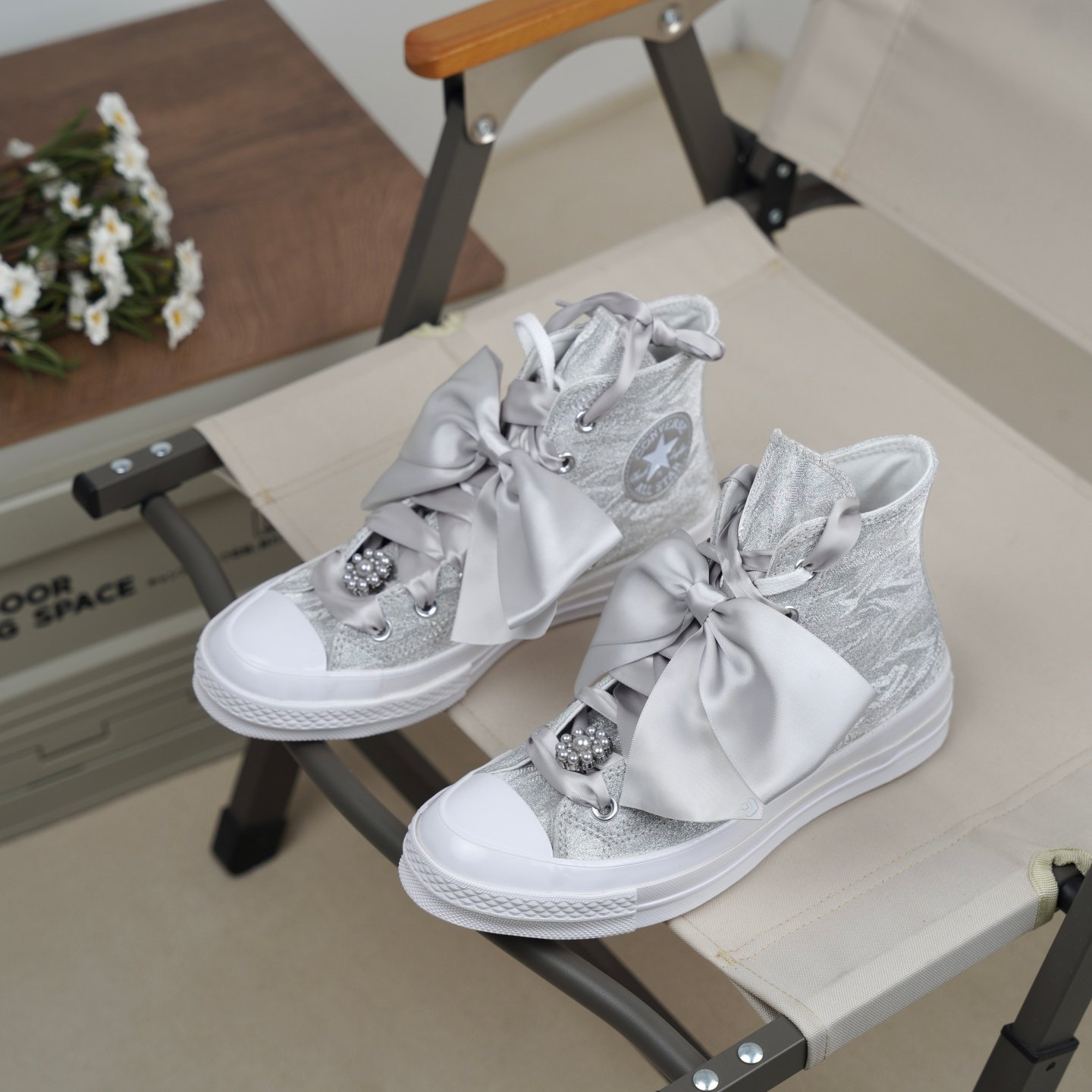 匡威1970S银色蝴蝶结高帮婚鞋