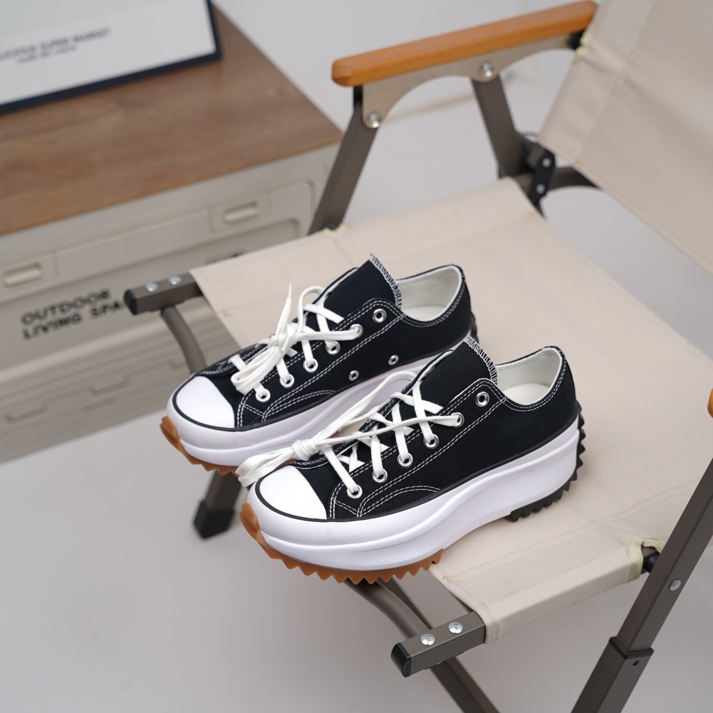 匡威正品Run Star Hike系带低帮帆布鞋松糕鞋男女同款黑色168816C