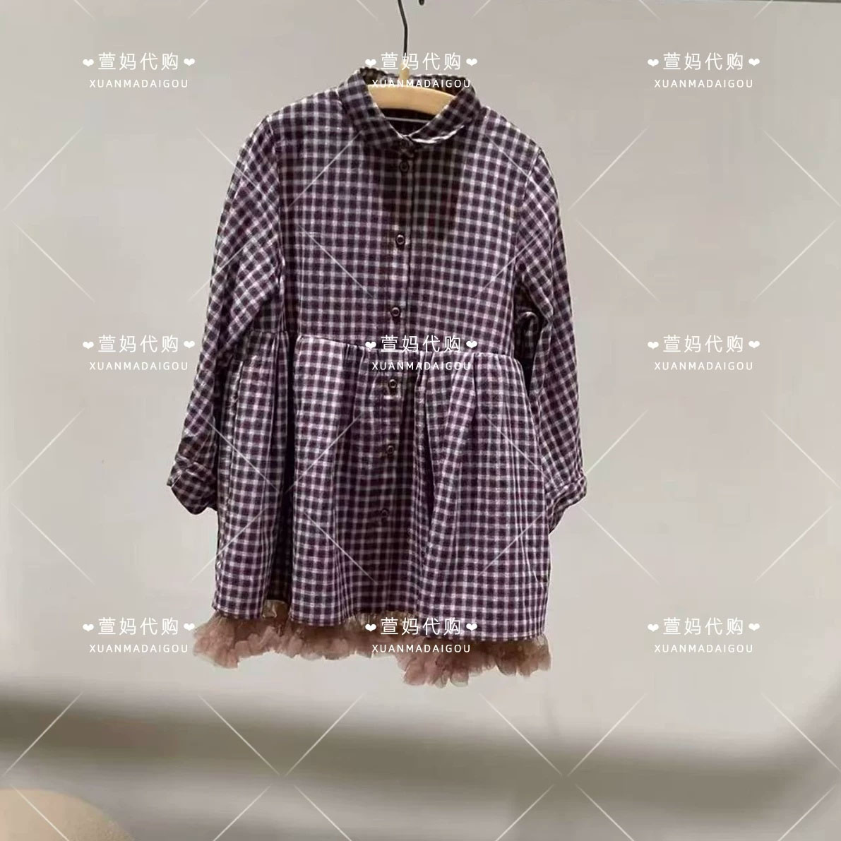 1Q8G10690小江南商场童装2026秋新品女童格子拼接网纱长袖连衣裙