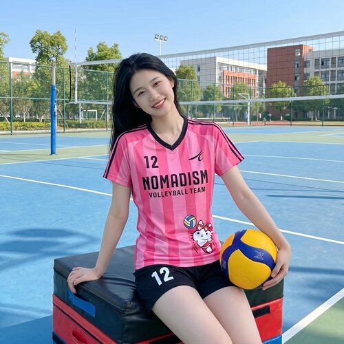 飞翔粉色女款排球服套装可定制