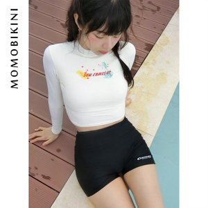 2025新款性感长袖防晒分体平角泳衣女保守学生遮肚显瘦泡温泉泳装