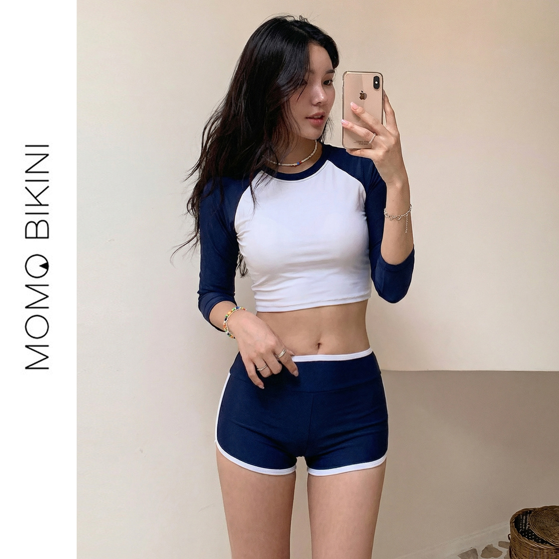 韩版运动长袖显瘦露脐分体泳衣女