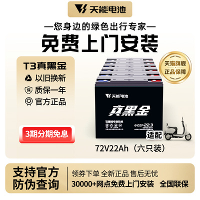 天能电池 真黑金石墨烯72V22Ah二轮车三轮车电动车电摩款铅酸电池