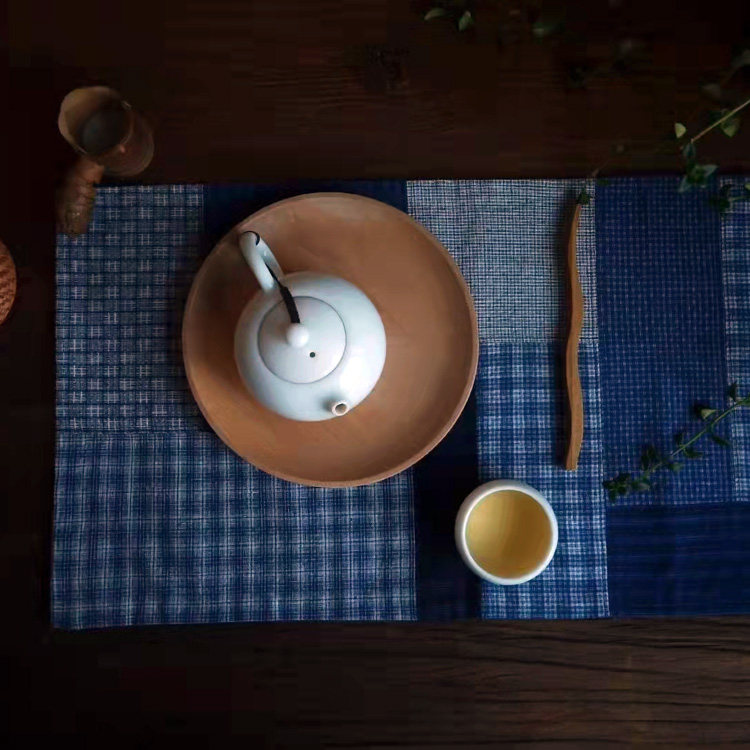 文手作    老土布拼接茶席茶垫桌旗纯棉吸水厚实茶道配件布艺茶巾