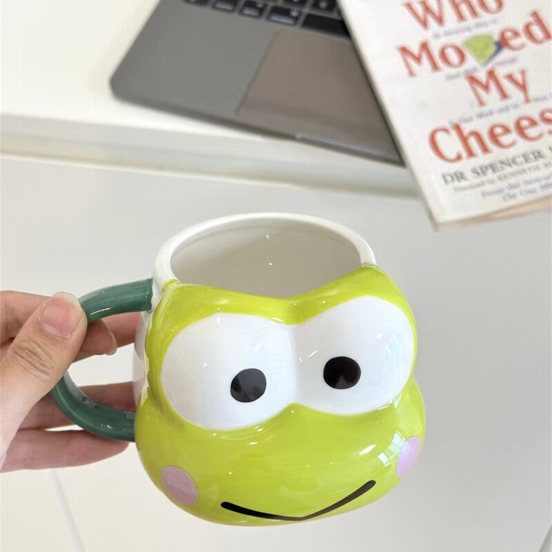 创意浮雕~大眼蛙达优杯450ml萌趣造型陶瓷马克杯带手柄防烫带彩盒