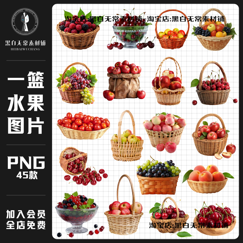 美式复古ins风食物水果篮子电子手账PNG免扣图片饭圈美工设计素材