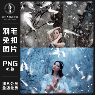 唯美梦幻白色羽毛飘落人像儿童摄影照片装饰叠加PNG免扣设计素材