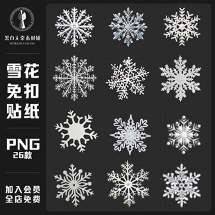 素手账免扣PNG图片设计素材 饰元 圣诞节冬季 冬天下雪花纹理图案装