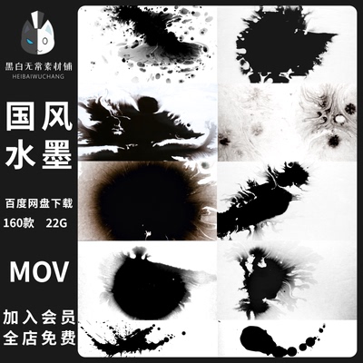 国风水墨滴墨泼墨晕染PR高清4K黑白墨汁中国风AE转场特效视频素材