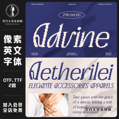复古像素风格马赛克杂志海报徽标logo设计衬线英文字体安装包素材