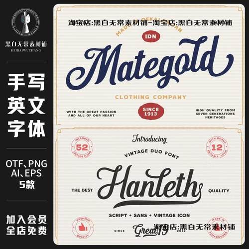 美式复古可爱卡通涂鸦海报LOGO标题徽标设计花体手写英文字体素材