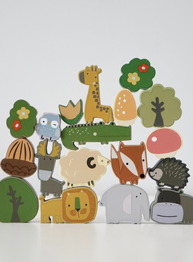 出口卡通动物儿童叠叠乐积木质平衡层层叠高亲子互动2岁3益智玩具