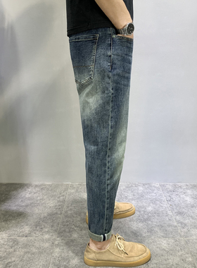 胡先生2025新品sj男牛仔裤做旧蓝色微锥形显瘦百搭修身小脚裤速觉
